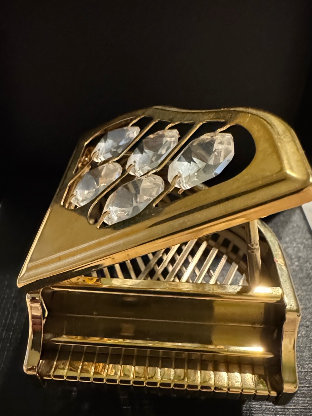 Crystal Delight 24 kt Gold Plated Miniature Piano Jewelry Box Crystal Accents